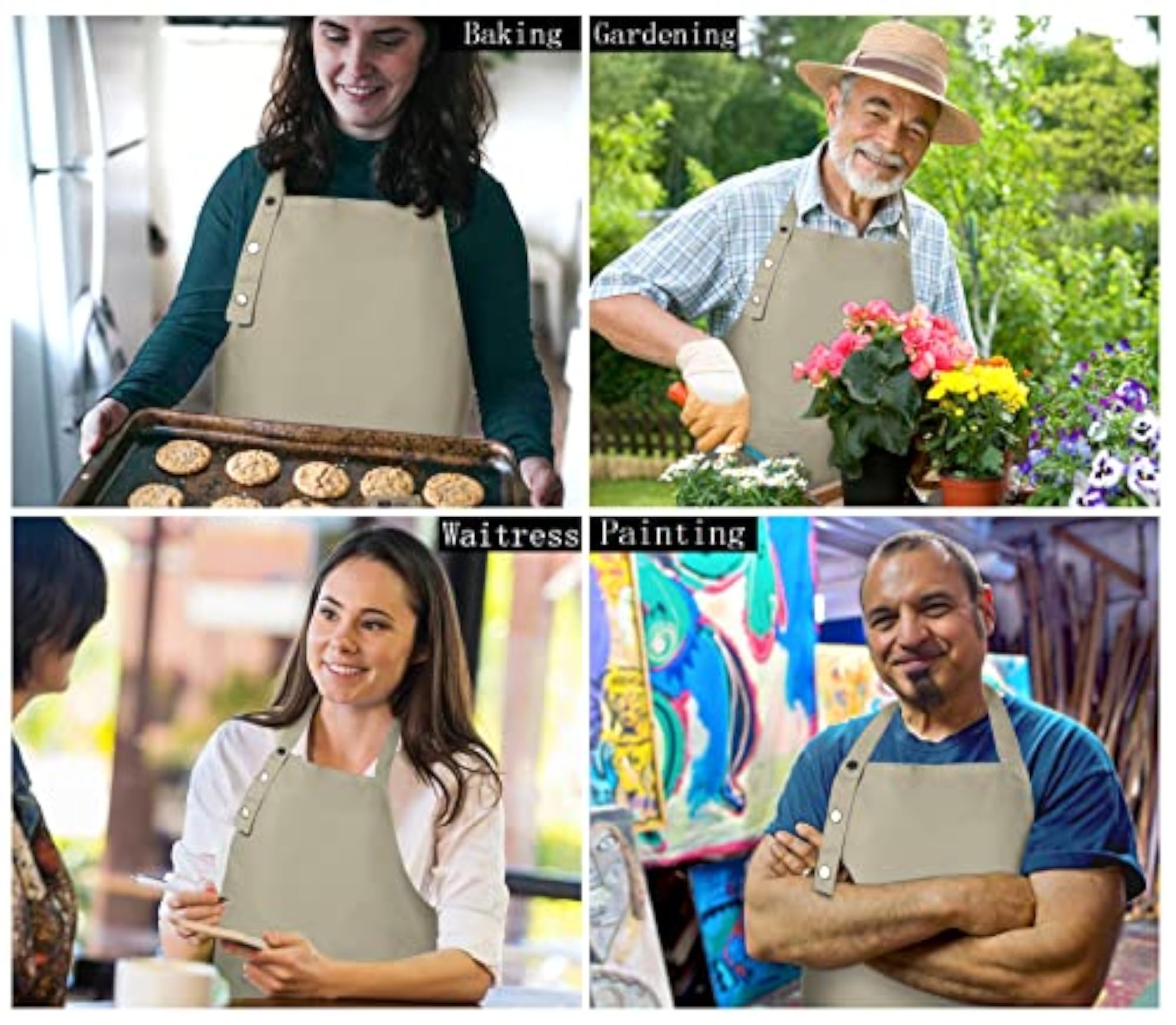 Adjustable Button Apron for Artists, 3 Pockets, Gray